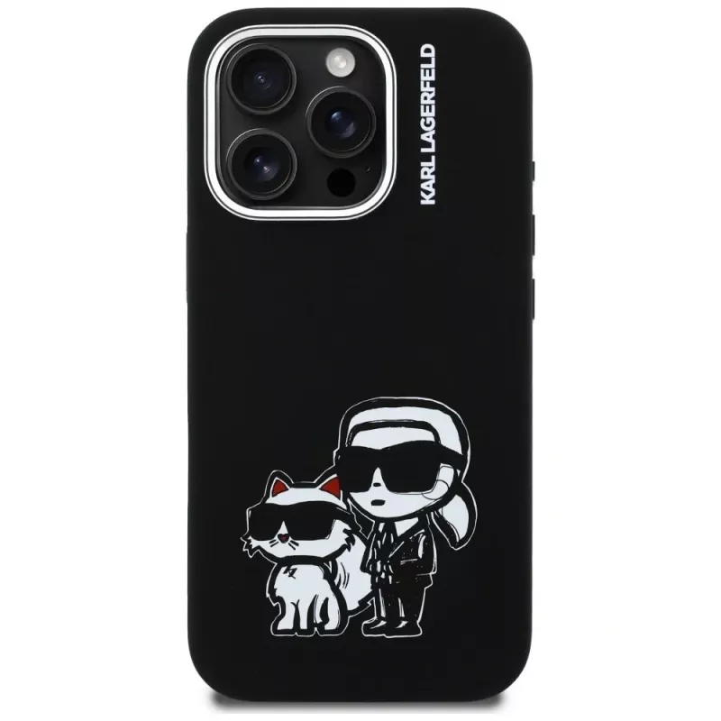 KARL LAGERFELD Silikoni Karl & Choupette Sketch MagSafe -suojakotelo Apple iPhone 16 Pro, musta