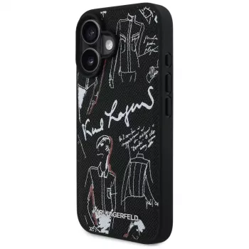 KARL LAGERFELD Grained Pattern & Logo MagSafe -suojakotelo iPhone 16, musta