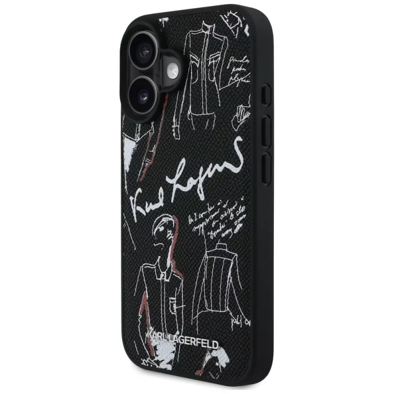 KARL LAGERFELD Grained Pattern & Logo MagSafe -suojakotelo iPhone 16, musta
