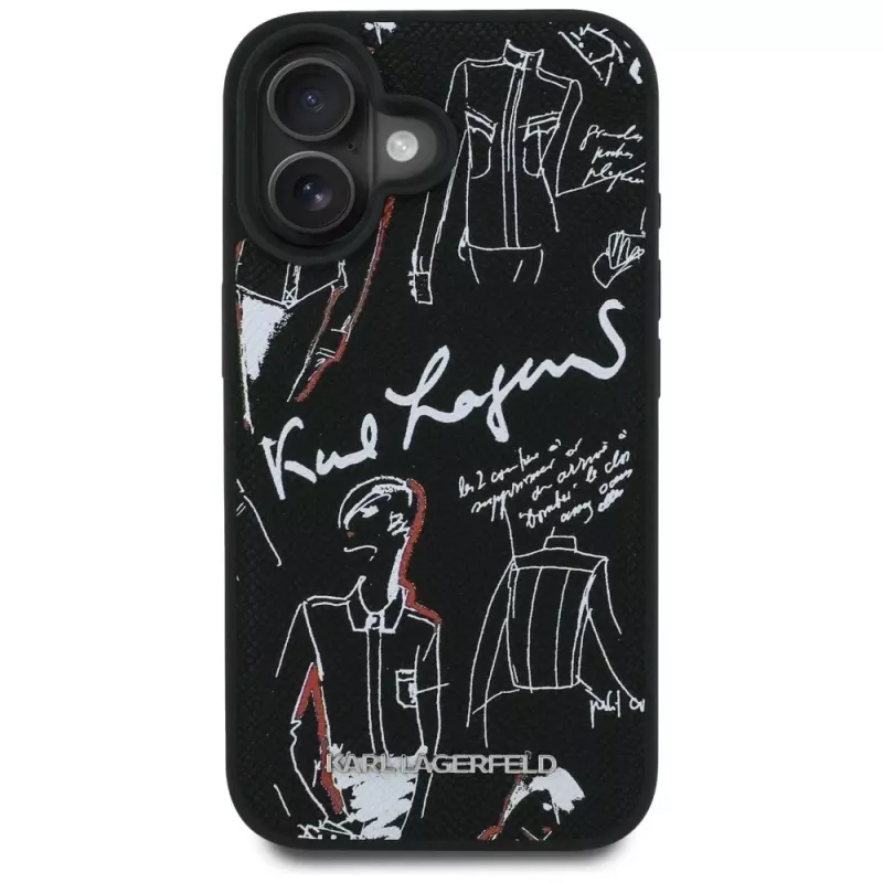 KARL LAGERFELD Grained Pattern & Logo MagSafe -suojakotelo iPhone 16, musta