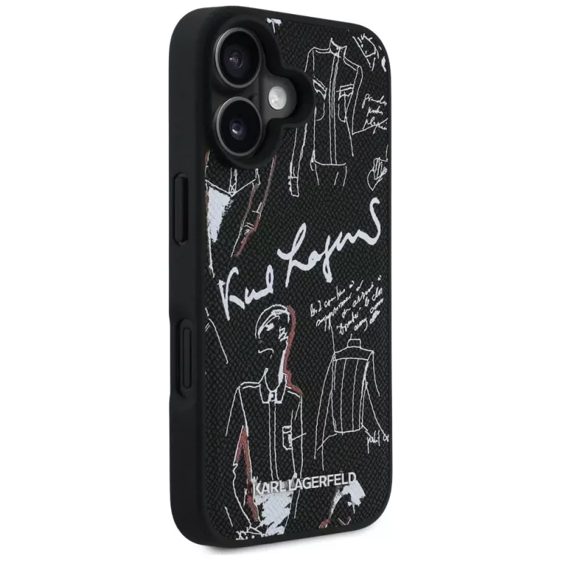 KARL LAGERFELD Grained Pattern & Logo MagSafe -suojakotelo iPhone 16, musta