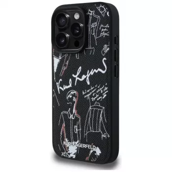 KARL LAGERFELD Grained Pattern & Logo MagSafe -suojakotelo iPhone 16 Pro, musta