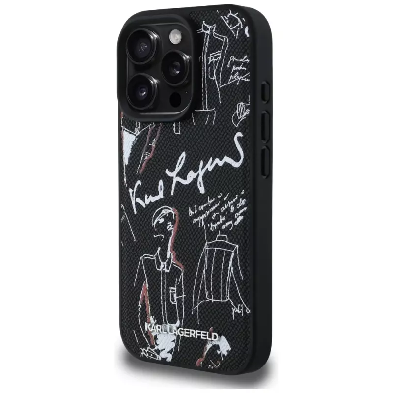 KARL LAGERFELD Grained Pattern & Logo MagSafe -suojakotelo iPhone 16 Pro, musta