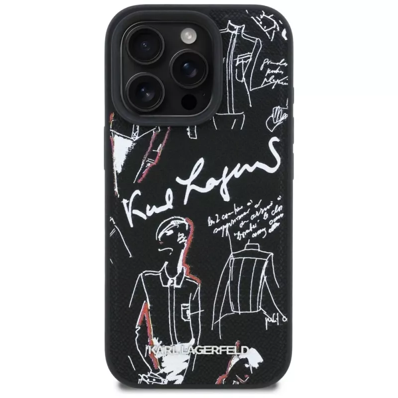 KARL LAGERFELD Grained Pattern & Logo MagSafe -suojakotelo iPhone 16 Pro, musta