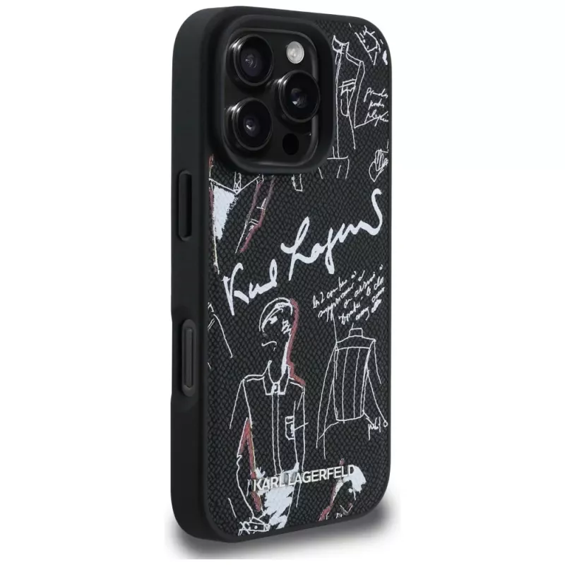 KARL LAGERFELD Grained Pattern & Logo MagSafe -suojakotelo iPhone 16 Pro, musta