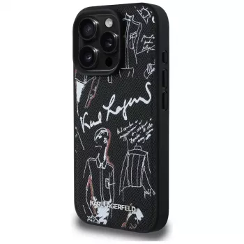 KARL LAGERFELD Grained Pattern & Logo MagSafe -suojakotelo iPhone 16 Pro Max, musta