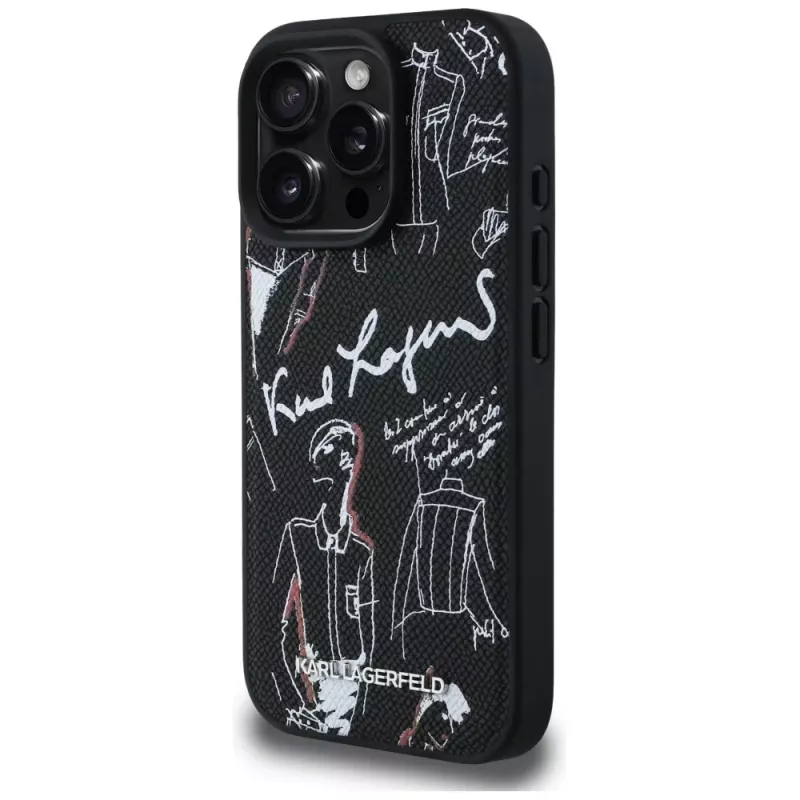 KARL LAGERFELD Grained Pattern & Logo MagSafe -suojakotelo iPhone 16 Pro Max, musta