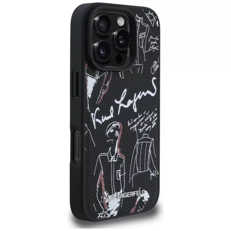 KARL LAGERFELD Grained Pattern & Logo MagSafe -suojakotelo iPhone 16 Pro Max, musta