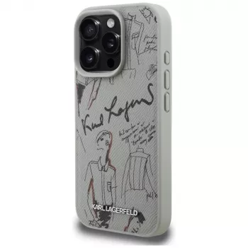 Karl Lagerfeld Grained Pattern & Logo MagSafe -suojakotelo Apple iPhone 16 Pro, harmaa