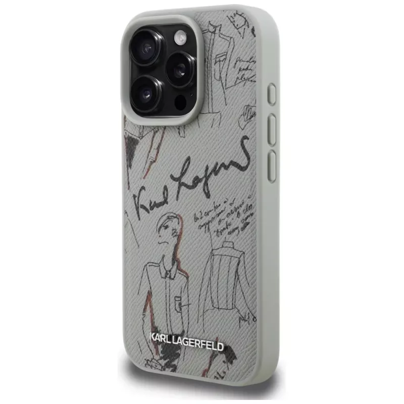 Karl Lagerfeld Grained Pattern & Logo MagSafe -suojakotelo Apple iPhone 16 Pro, harmaa