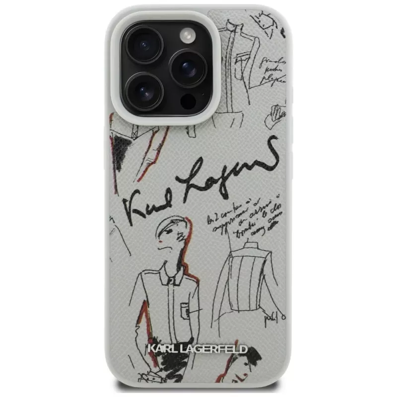Karl Lagerfeld Grained Pattern & Logo MagSafe -suojakotelo Apple iPhone 16 Pro, harmaa
