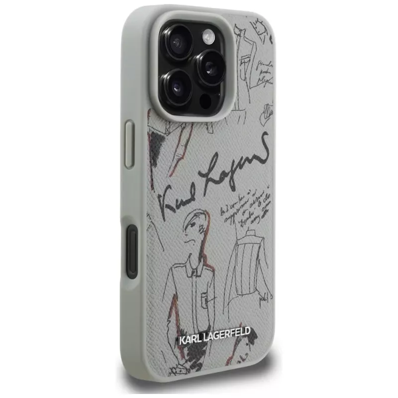 Karl Lagerfeld Grained Pattern & Logo MagSafe -suojakotelo Apple iPhone 16 Pro, harmaa