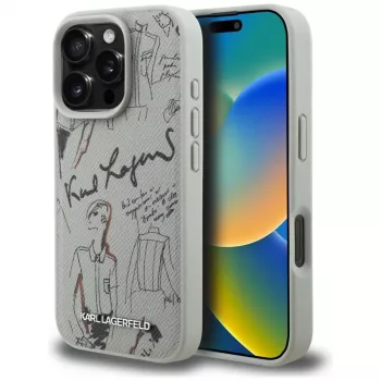 KARL LAGERFELD Grained Pattern & Logo MagSafe -suojakotelo Apple iPhone 16 Pro Max - harmaa