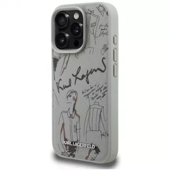 KARL LAGERFELD Grained Pattern & Logo MagSafe -suojakotelo Apple iPhone 16 Pro Max - harmaa