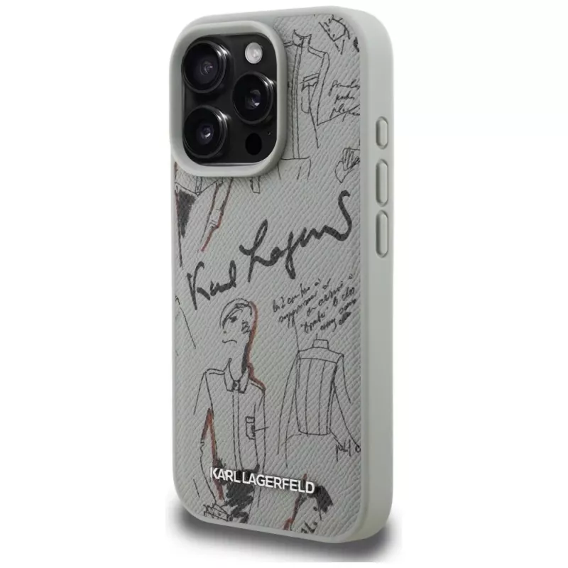 KARL LAGERFELD Grained Pattern & Logo MagSafe -suojakotelo Apple iPhone 16 Pro Max - harmaa