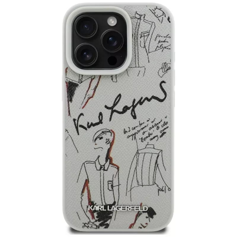 KARL LAGERFELD Grained Pattern & Logo MagSafe -suojakotelo Apple iPhone 16 Pro Max - harmaa