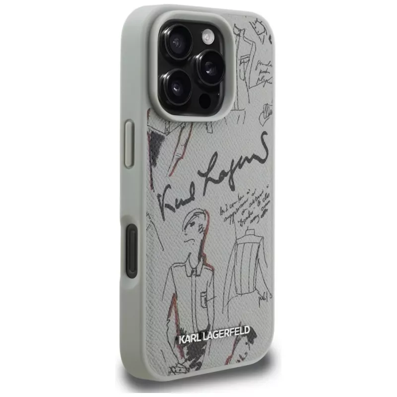 KARL LAGERFELD Grained Pattern & Logo MagSafe -suojakotelo Apple iPhone 16 Pro Max - harmaa