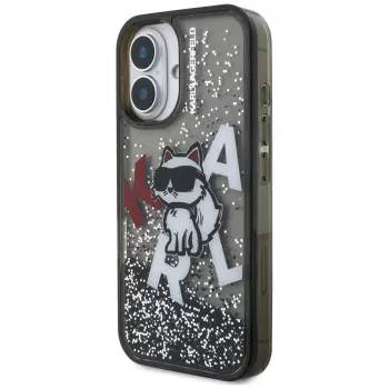 KARL LAGERFELD Liquid Glitter Choupette Logo -suojakotelo iPhone 16, musta