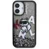 KARL LAGERFELD Liquid Glitter Choupette Logo -suojakotelo iPhone 16, musta