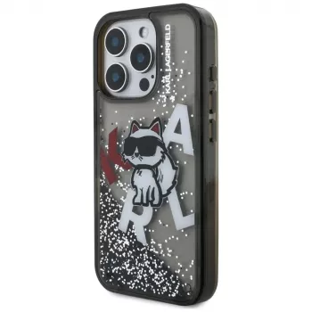 KARL LAGERFELD Liquid Glitter Choupette Logo -suojakotelo iPhone 16 Pro, musta