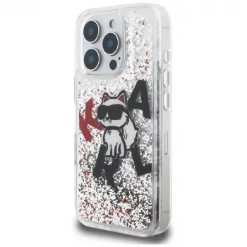 Karl Lagerfeld Liquid Glitter Choupette Logo -suojakotelo Apple iPhone 16 Pro Max, läpinäkyvä