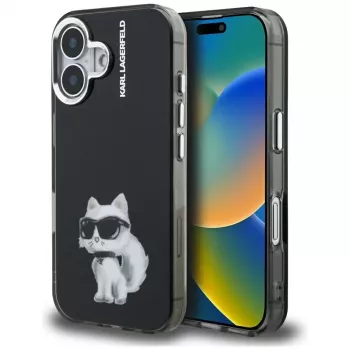 Karl Lagerfeld IML Aquarelle Choupette & Logo -suojakotelo iPhone 16, musta