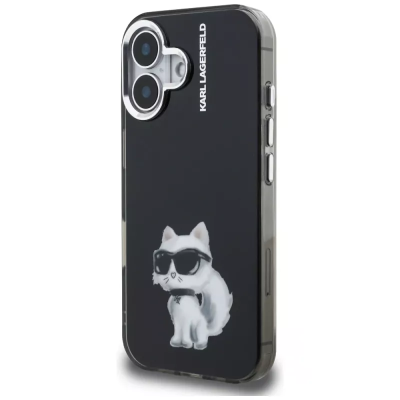 Karl Lagerfeld IML Aquarelle Choupette & Logo -suojakotelo iPhone 16, musta