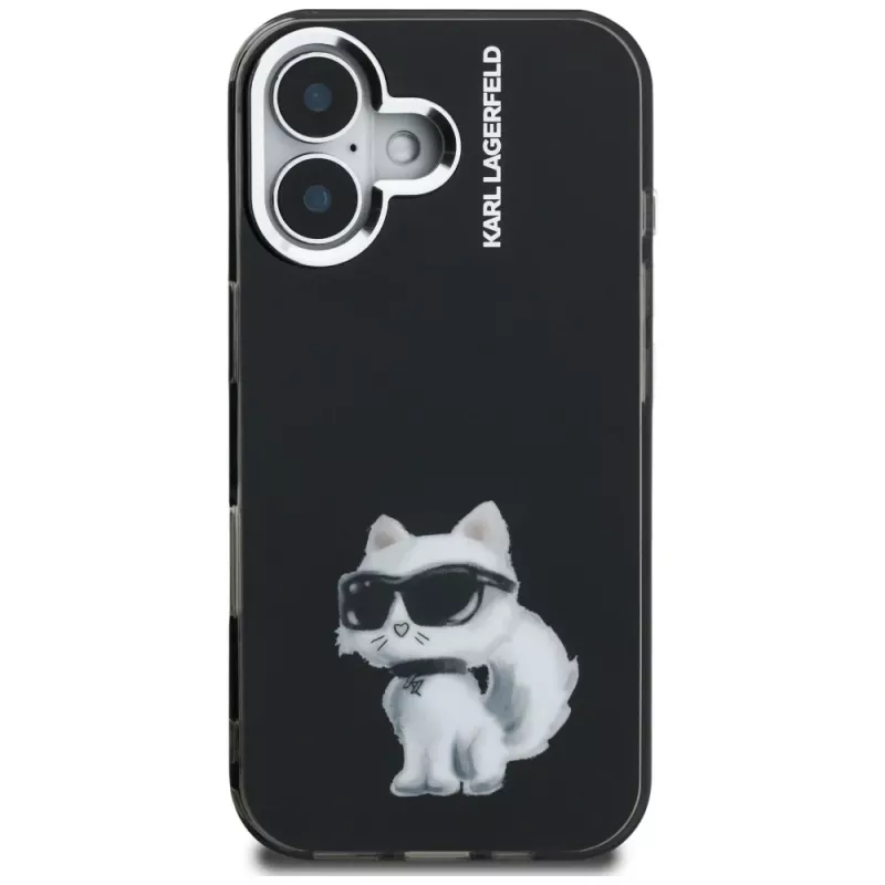 Karl Lagerfeld IML Aquarelle Choupette & Logo -suojakotelo iPhone 16, musta