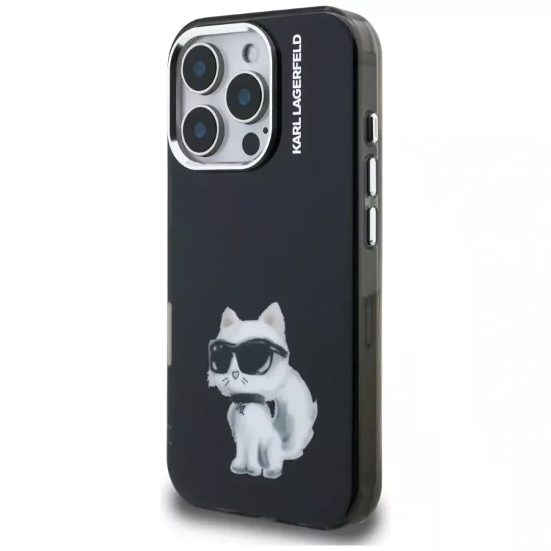 Karl Lagerfeld IML Aquarelle Choupette & Logo -takakansi Apple iPhone 16 Pro, musta