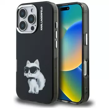 Karl Lagerfeld IML Aquarelle Choupette & Logo -suojakotelo iPhone 16 Pro Max, musta
