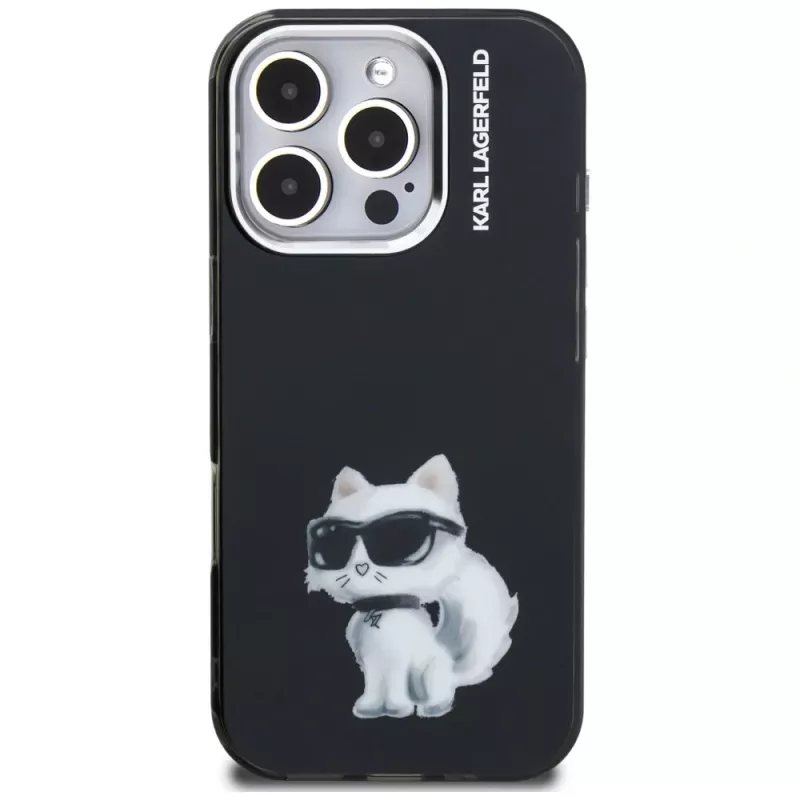 Karl Lagerfeld IML Aquarelle Choupette & Logo -suojakotelo iPhone 16 Pro Max, musta