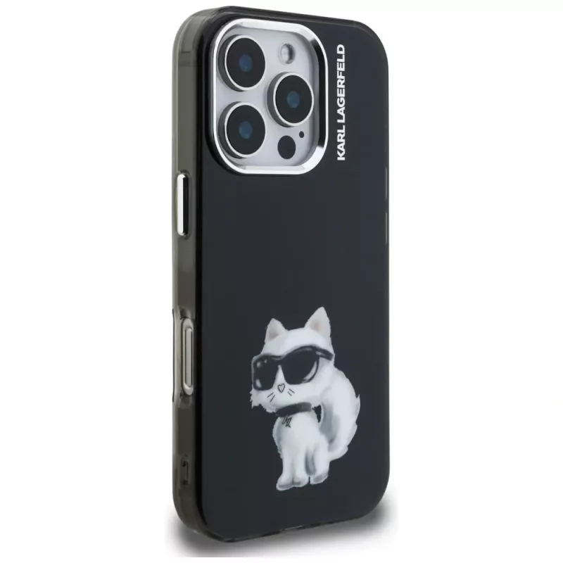 Karl Lagerfeld IML Aquarelle Choupette & Logo -suojakotelo iPhone 16 Pro Max, musta