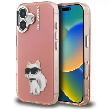Karl Lagerfeld IML Aquarelle Choupette & Logo -puhelinkotelo iPhone 16, pinkki