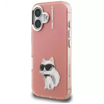 Karl Lagerfeld IML Aquarelle Choupette & Logo -puhelinkotelo iPhone 16, pinkki