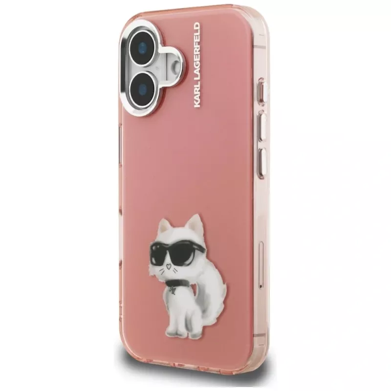 Karl Lagerfeld IML Aquarelle Choupette & Logo -puhelinkotelo iPhone 16, pinkki