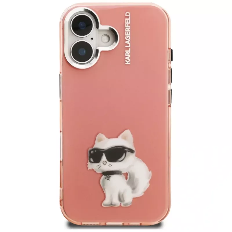 Karl Lagerfeld IML Aquarelle Choupette & Logo -puhelinkotelo iPhone 16, pinkki