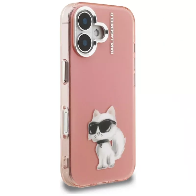 Karl Lagerfeld IML Aquarelle Choupette & Logo -puhelinkotelo iPhone 16, pinkki