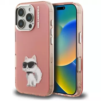 Karl Lagerfeld IML Aquarelle Choupette & Logo -suojakotelo Apple iPhone 16 Pro, pinkki