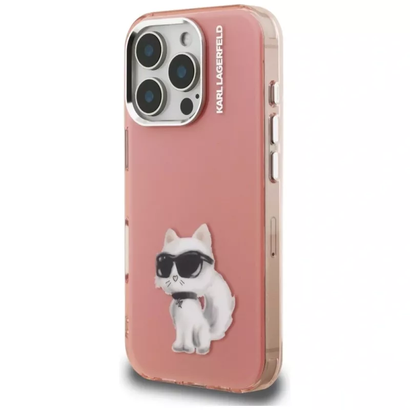 Karl Lagerfeld IML Aquarelle Choupette & Logo -suojakotelo Apple iPhone 16 Pro, pinkki