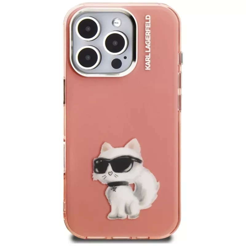 Karl Lagerfeld IML Aquarelle Choupette & Logo -suojakotelo Apple iPhone 16 Pro, pinkki