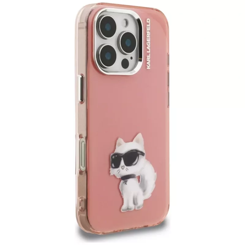 Karl Lagerfeld IML Aquarelle Choupette & Logo -suojakotelo Apple iPhone 16 Pro, pinkki
