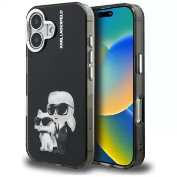KARL LAGERFELD IML Aquarelle Karl & Choupette & Logo -takakansi Apple iPhone 16, musta