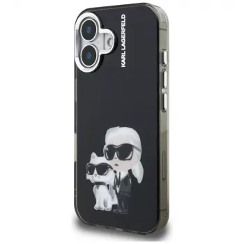 KARL LAGERFELD IML Aquarelle Karl & Choupette & Logo -takakansi Apple iPhone 16, musta