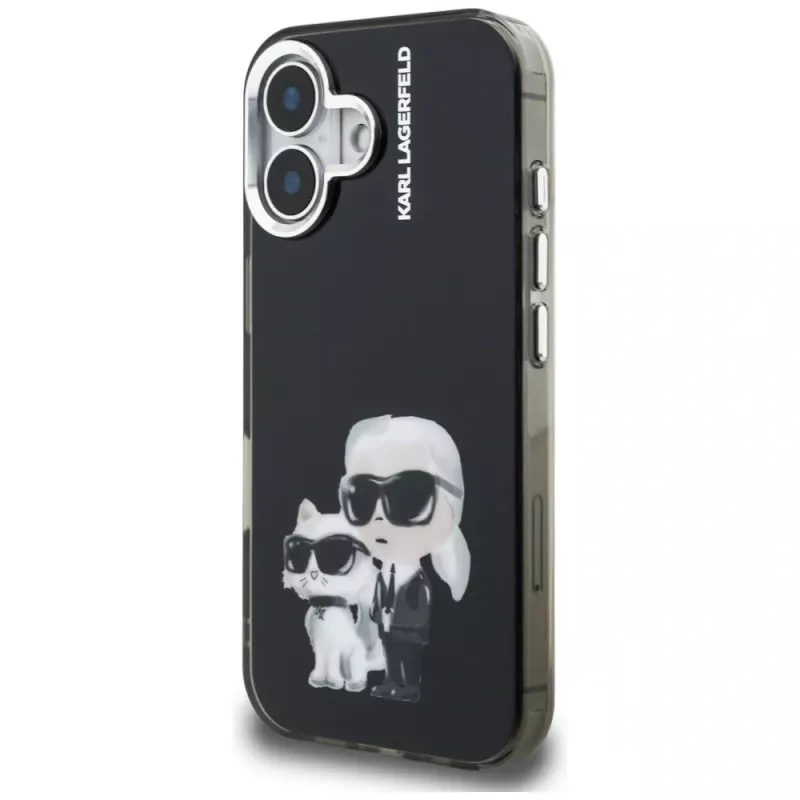 KARL LAGERFELD IML Aquarelle Karl & Choupette & Logo -takakansi Apple iPhone 16, musta