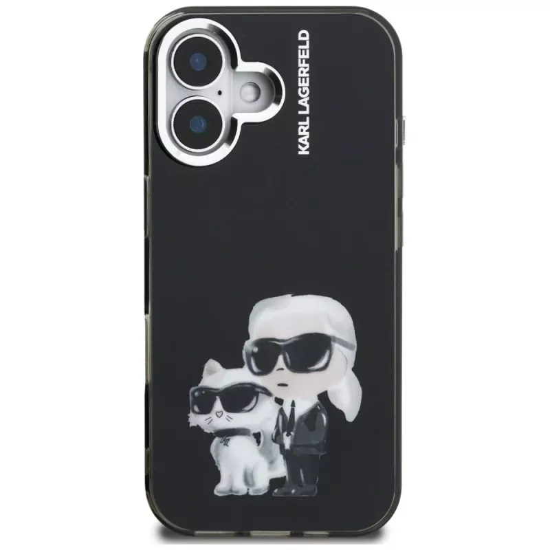 KARL LAGERFELD IML Aquarelle Karl & Choupette & Logo -takakansi Apple iPhone 16, musta