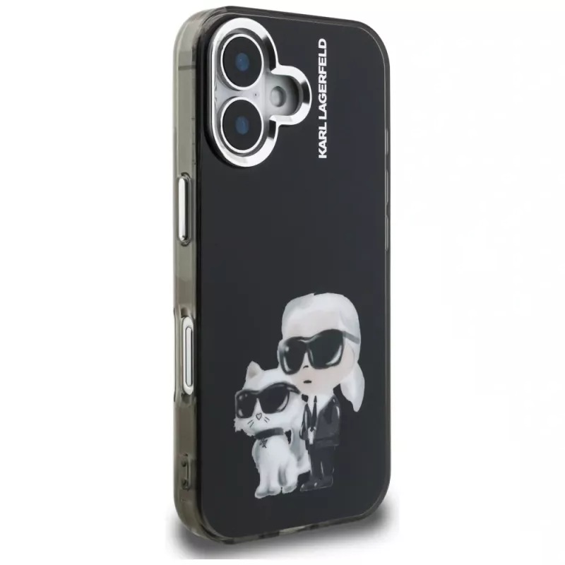 KARL LAGERFELD IML Aquarelle Karl & Choupette & Logo -takakansi Apple iPhone 16, musta