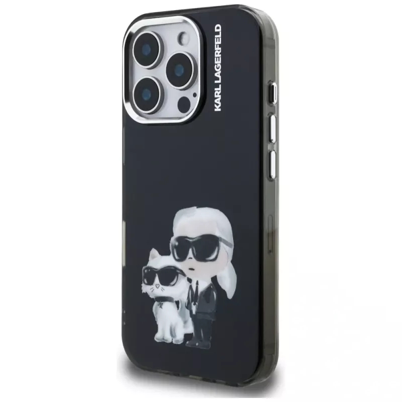Karl Lagerfeld IML Aquarelle Karl & Choupette & Logo -suojakotelo Apple iPhone 16 Pro Max, musta