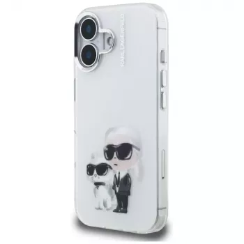 Karl Lagerfeld IML Aquarelle Karl & Choupette & Logo -suojakotelo Apple iPhone 16, valkoinen