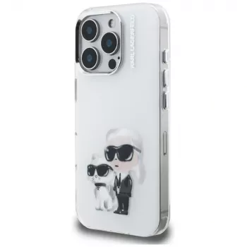 Karl Lagerfeld IML Aquarelle Karl & Choupette & Logo -suojakotelo iPhone 16 Pro Max, valkoinen