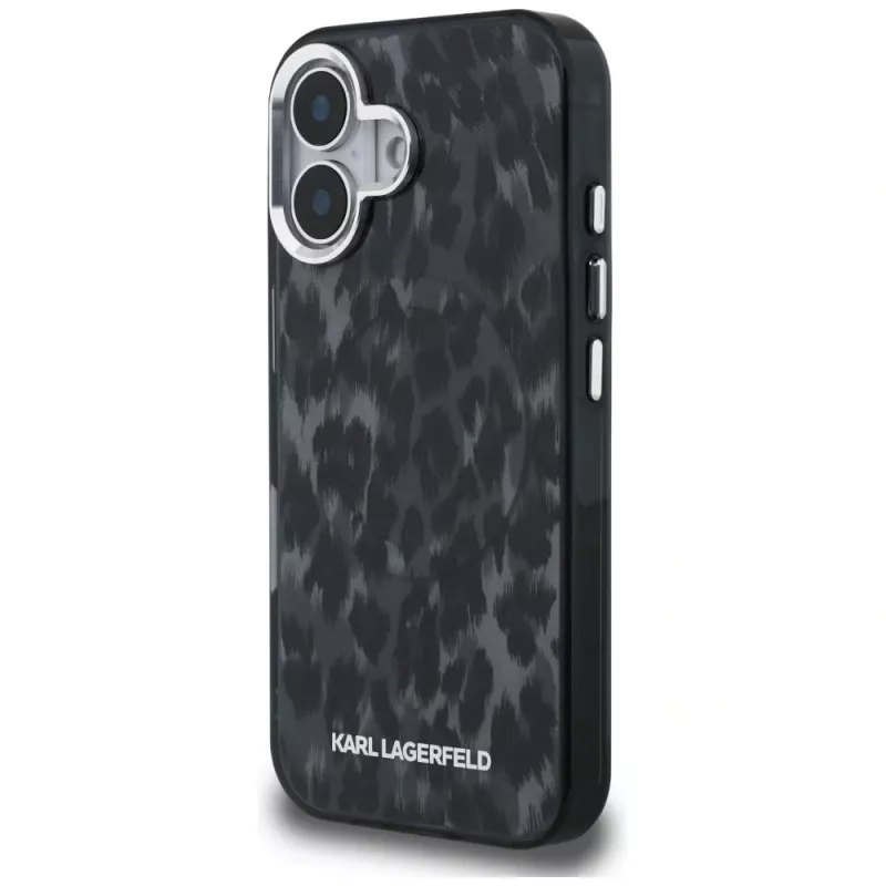 Karl Lagerfeld IML Leopard Pattern MagSafe -suojakotelo iPhone 16, musta
